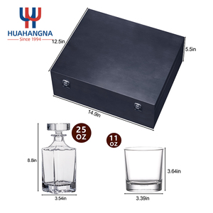 Carafe à liqueur Bourbon 25oz personnalisée 4 11oz double whisky à l'ancienne coffret cadeau boîte transparente en bois de pin couleur noire - Product Image 3