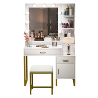 Ensemble de coiffeuse avec miroir et éclairage LED, design royal, finition haut de gamme, avec rangement unique