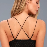 Bralette Wanita Model Bustier Tali Tipis Berbahan Renda Hitam Seksi