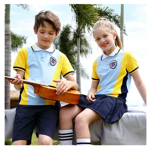 Grüne und gelbe Schuluniformen Kinder Schuluniform Polos hirts Polyester School Short Uniform