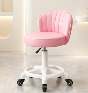 Modern Adjustable Swivel <b>Vanity</b> <b>Chair</b> Upholstered Round Seat Rolling Studio <b>Chair</b> <b>with</b> Footrest - Product Image 6