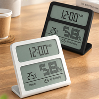 Thermomètre hygromètre numérique électronique d'intérieur avec grand écran LCD, horloge et support pour table/bureau