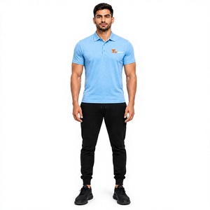 Tiiierwear Men's Light Blue Short Sleeve Polo <b>Shirt</b> Solid Color Pique Cotton Casual Breathable Front Embroidery Logo - Product Image 1
