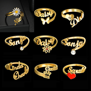 Gold Plated Personalized Name <b>Rings</b> With Daisy Butterfly Heart And <b>Crown</b> Design For Women's Daily Wear Gift - Product Image 1