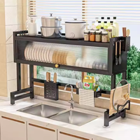 Égouttoir à vaisselle de cuisine en acier au carbone à 2 niveaux de haute qualité, support de rangement multifonctionnel pour évier