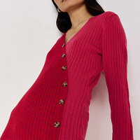 Sexy Split Casual Acrylique Tricoté Longueur Moyenne Col V Hiver Automne Robe Boutonnée en Tricot