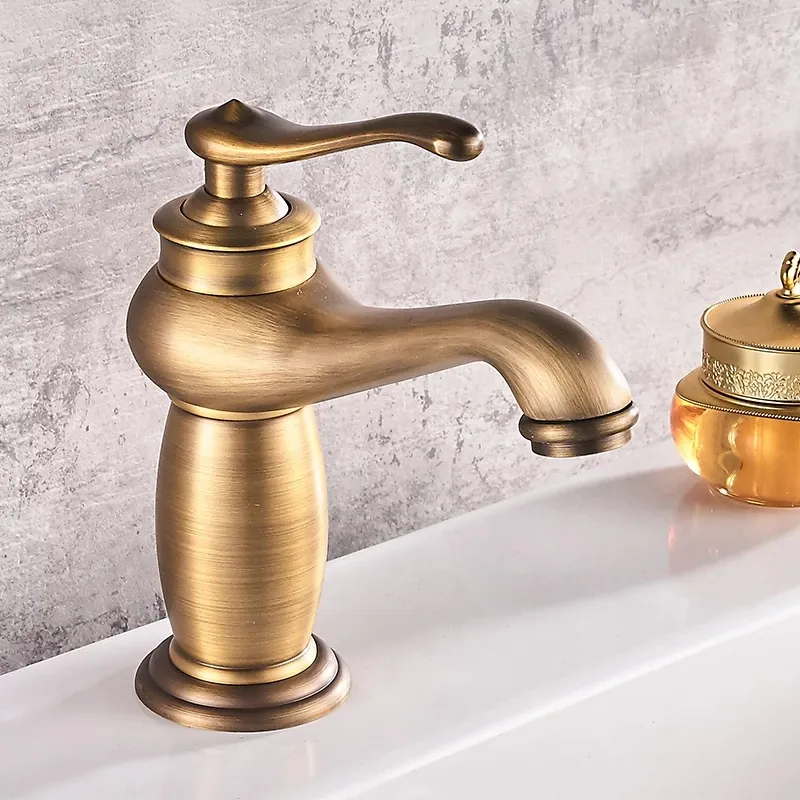 Grifo de latón y bronce antiguo para lavabo de baño, mezclador de cobre macizo de lujo, estilo europeo, para grúa banheiro