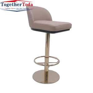 Chaise haute moderne réglable en acier inoxydable avec dossier incurvé et repose-pieds rond pour bars, hôtels, salles à manger et salons - Product Image 2