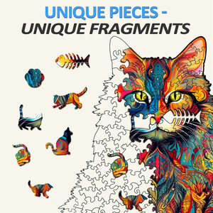 Puzzle en bois coloré en forme de chat, puzzle en bois irrégulier en forme d'animal avec un design artistique vibrant pour adultes et décoration intérieure - Product Image 2