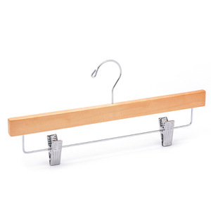 Natural Solid Wood Pant <b>Hanger</b> With Clips Thickened Non Slip For Pants Skirts Storage Organizer Rectangle Hook Type - Product Image 3