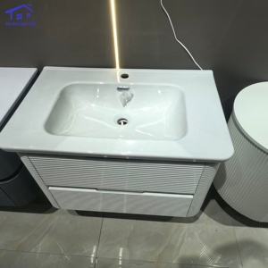 Mueble de tocador de baño con acabado blanco mate Cajones abiertos al tacto Diseño nórdico moderno Ecológico para baños - Product Image 2