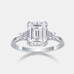 Pass Diamond Test <strong>Ring</strong> 18K White Gold Plated 925 <strong>Silver</strong> VVS Moissanite <strong>Ring</strong> <strong>Emerald</strong> Cut 4Carat Diamond Three Stone Wedding <strong>Ring</strong> - Product Image 1