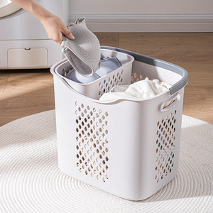 Cesto per Bucato a Due Livelli in Plastica PP, Ecologico, Antipolvere, con Scomparti Separati per Vestiti Sporchi, per Bagno - Product Image 2