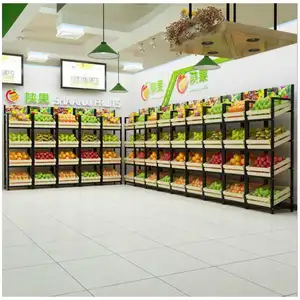 उच्च गुणवत्ता सुपरमार्केट लकड़ी फल सब्जी शेल्फ सुपरमार्केट किराने की दुकान प्रदर्शन रैक के लिए खड़े हो जाओ
