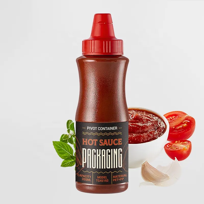 Pacchetto di plastica 12oz 24oz condimento per insalata Barbecue salsa piccante di pomodoro spremere bottiglia di plastica con coperchio ribaltabile