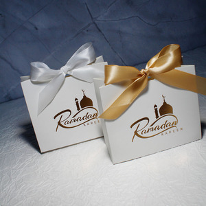Ramadan Kareem Gift Boxes Satin Bows <strong>Mosque</strong> &amp; Crescent Themed Favor <strong>Containers</strong>, Ramadan Festive Iftar/Suhur Gift Bags - Product Image 1