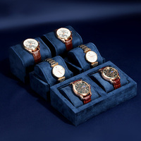 Présentoir de montre en cuir suédé bleu, Design personnalisé, gros, plateaux pour montre de luxe, ensemble d'affichage en velours, vente en gros