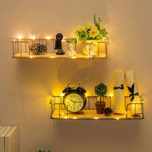 Punch-free Wall Rack Modern Iron Flower Pot <b>Decoration</b> Storage Rack with LED Light Living Room Bedroom Home <b>Decoration</b> Rack - Product Image 4