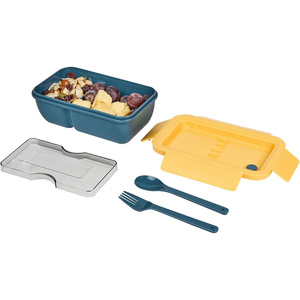 Plastic 1100ML One Layer Two <b>Compartment</b> BPA Free Newborn Airtight Rectangular Bento <b>Lunch</b> <b>Box</b> with Fork and Spoon - Product Image 2