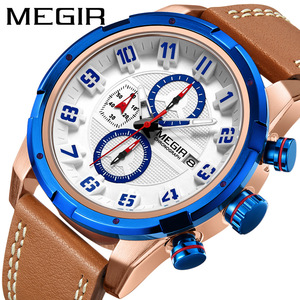 Montre chronographe sport multifonctionnelle pour homme en cuir véritable à quartz - Product Image 1
