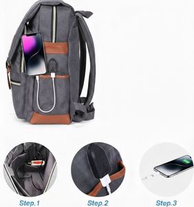 Vintage Laptop <b>Backpack</b> Fits 15.6Inch Laptop With USB Charging Port Custom Logo OEM ODM Manufacturer - Product Image 6