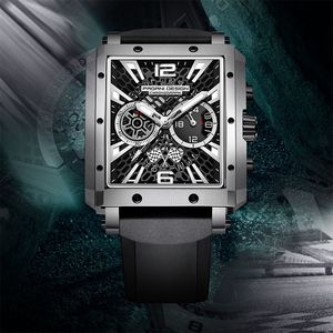 Montre Pagani Design pour homme, rectangulaire, en silicone, chronographe, quartz, bracelet bleu - Product Image 4