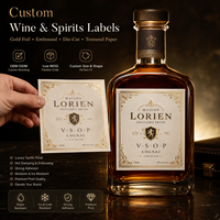 Etiquetas Personalizadas para Vino y Licores, Papel Texturizado con Estampado en Dorado, Adhesivos Impermeables para Botellas de Coñac, Whisky y Licores, OEM