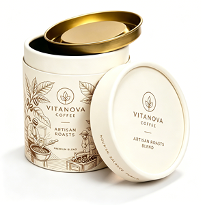 Emballage personnalisé en tube de papier pour café avec couvercle métallique, boîte ronde de qualité supérieure pour grains de café et café moulu, logo personnalisé imprimé - Product Image 2