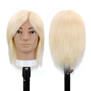 Tête de mannequin en cheveux humains blonds pour hommes de 6 à 8 pouces, design réaliste pour la formation des étudiants en cosmétologie en coupe et coiffage à chaud - Product Image 1