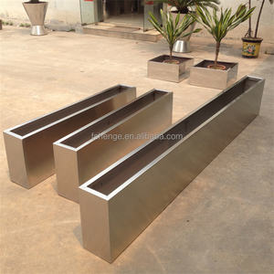 Vaso di fiori in metallo argento vaso di fiori da giardino in acciaio inossidabile grande rettangolo - Product Image 1