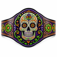 Bande de cigare personnalisée Crâne de sucre vibrant, Art mexicain du Jour des Morts, Violet mat, Spot UV néon 3D, Décalque de merchandising d'artiste