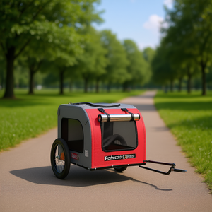 Remorque de vélo pour animaux de compagnie Pohikale Outdoors, rouge et gris, en tissu Oxford, avec structure en fer renforcée, pour chiens - Product Image 2