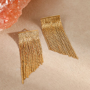 Boucles d'oreilles pendantes à pompons en acier inoxydable 316L plaqué or 14k 18k pour femmes, vente en gros de mode - Product Image 3