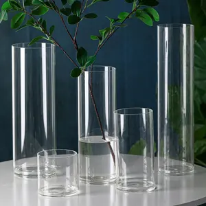Vaso cilindrico del vaso di vetro all'ingrosso della fabbrica di varie dimensioni per la decorazione domestica della festa nuziale e della decorazione di eventi