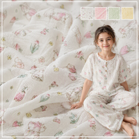 Tissu en mousseline double gaze 100% coton peigné imprimé pour vêtements de bébé fille, pyjama, robe, textile de maison, doux, respirant, motif lapin