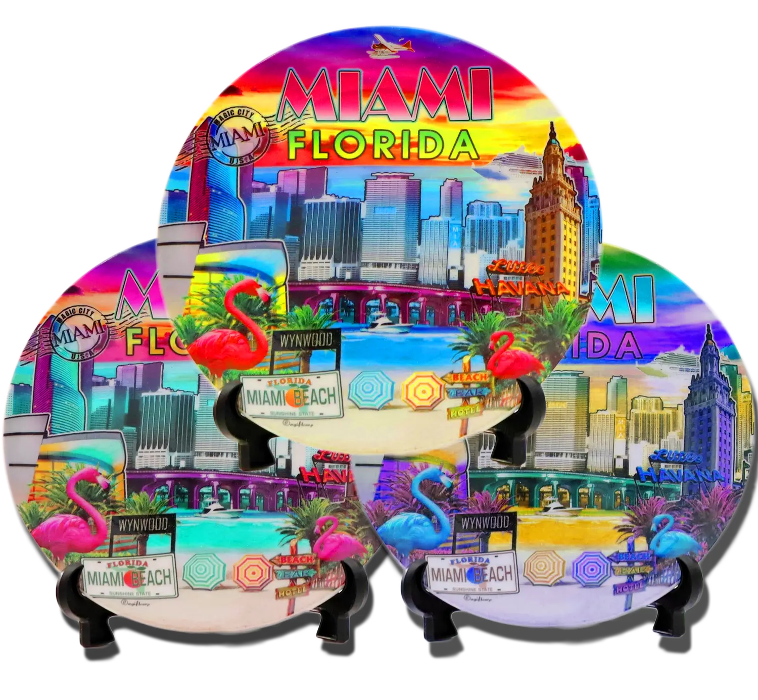 USA City Country Promotional Gift Custom Color Painting Decorative Miami Florida Scene Souvenir Ceramics Resin Metal Plate