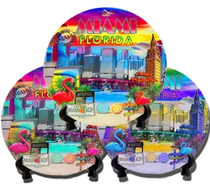 Usa City Country Relative Gift Custom Color Painting Decoratief Miami Florida Scene Souvenir Keramiek Hars Metalen Plaat