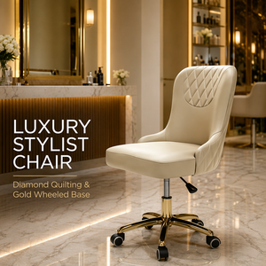 Juego de Sillas de Salón Acolchadas de Lujo, Silla de Estudio de Belleza de Cuero PU, Asiento Giratorio para Clientes con Base de Metal - Product Image 3
