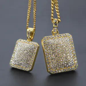 Trang Sức Hip Hop 2022 Micro Paved CZ Diamond Mens Iced Out Bạc Vàng Dog Tag Mặt Dây Chuyền Vòng Cổ