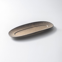 Vajilla De Porcelana servant une grande vaisselle de dîner vaisselle Rectangle plats pour Sushi Bronze avec plaque oblongue en céramique noire