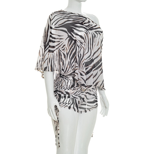 Viviblook J26ST109 Women Set Summer New Sexy Zebra Print Mesh Slash Neck Top and Shorts Set Two Piece Set - Product Image 3