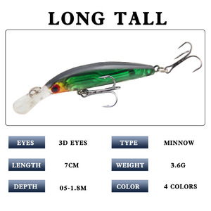 Señuelo de pesca XY-36 Minnow de 7cm y 3.6g con sonajeros y anzuelo de tres puntas para la pesca de lubina - Product Image 5