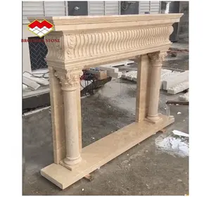 Cheminée d'intérieur en marbre de style européen sculpté en travertin naturel cheminée à décor suspendu en pierre beige à vendre