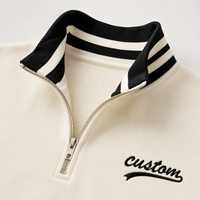Pull surdimensionné à col mi-zippé côtelé à rayures contrastées noir et blanc pour femme, avec logo personnalisé brodé
