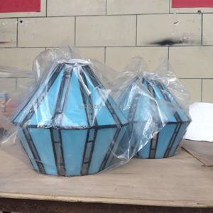 Lanterne bleue vintage de style Tiffany méditerranéen de 8 pouces, lampe de plafond LED industrielle en acier fabriquée à la main, à montage en surface, pour chambre à coucher - Product Image 3