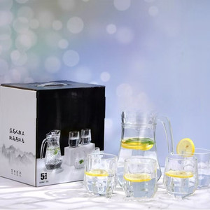 Sommer Heim Glas Kaltwasser-Topf-Set große Kapazität durchsichtig einfacher Kaltwasser-Topf Wassertasse 5-teiliges Set Tee-Set Großhandel - Product Image 5
