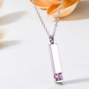 Wholesales Stainless Steel Link Chain Cylinder Zircon Charm Necklace Openable Commemorating Pet Urn Pendant Necklace - Product Image 4