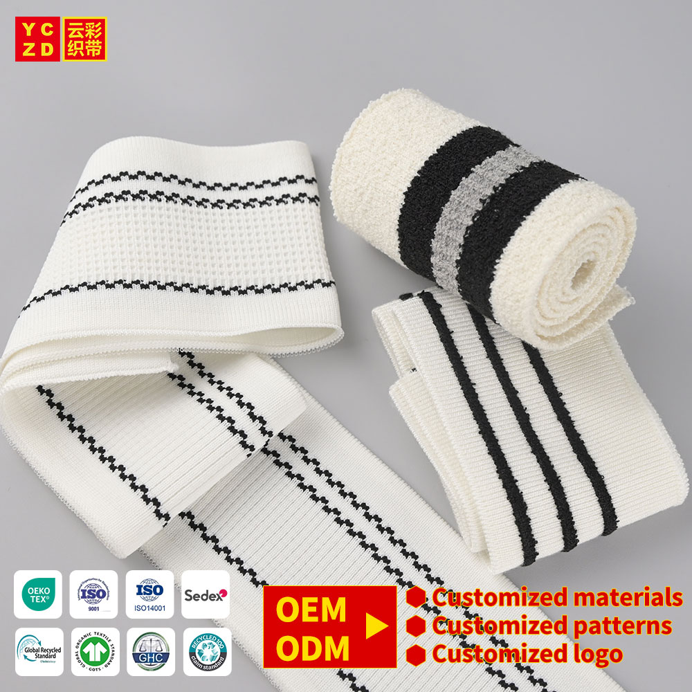 OEM OMD Knit Cotton Ribbed Webbing Custom Jacquard Cotton Ribbed Knit Cuff Jacket White Ribbing Knit Fabric For Cuffs Collar
