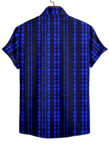 Chaussures Homme Cyber Print Manches Courtes Bouton-Up Casual Futuriste Pixel Pattern Digital Blue Breathable Techwear for Street OEM Service - Product Image 5