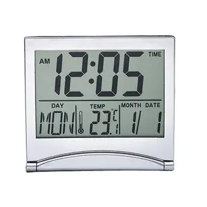 folding portable Desk Digital LCD Alarm Clock with Calendar Temperature Thermometer LED foldable slim clock for travel